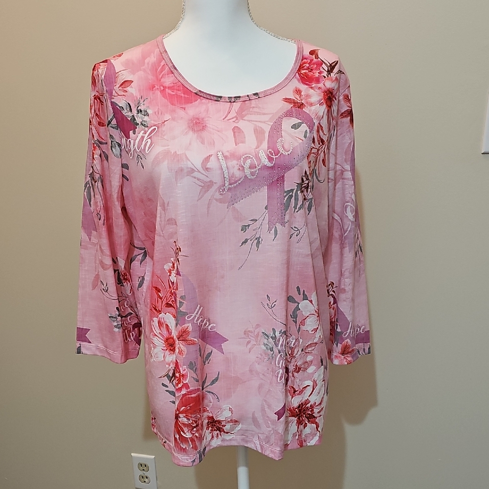 Christopher & Banks Soft Pink Floral 3/4 Sleeve Blouse